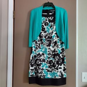 Jessica Howard Black/Teal Floral Pattern Sleeveless Shift Dress Size 10